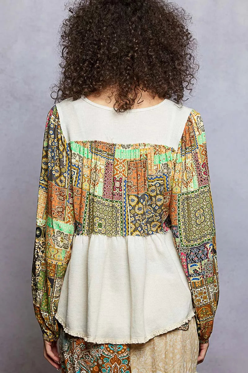 POL Balloon Sleeve Peplum Blouse with Trim Detail - Tigbul's Variety Fashion Shop