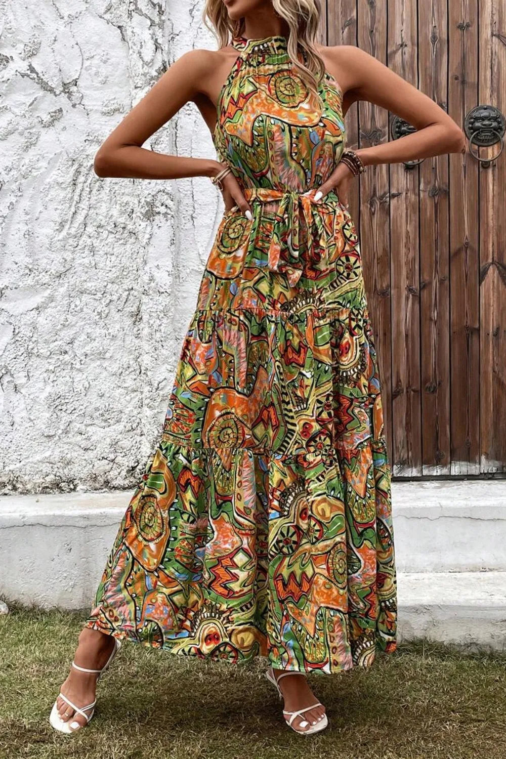 Tied Floral Sleeveless Dress - Tigbul's Variety Fashion Shop