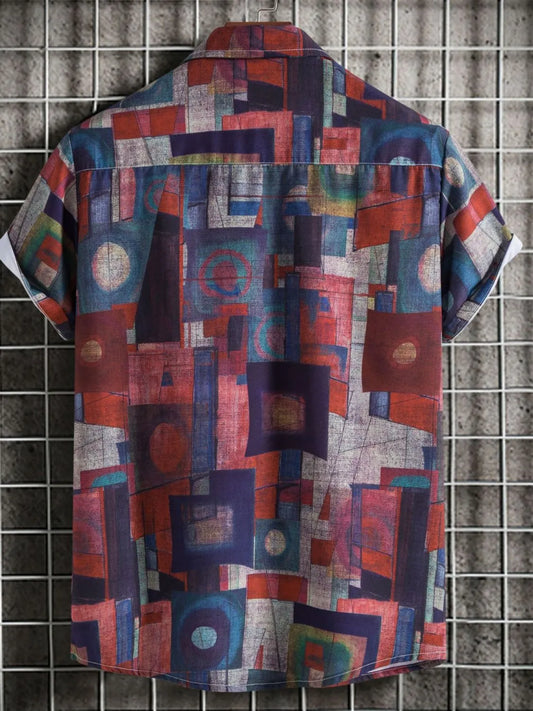 Men's Geometric Short Sleeve Button Down Shirt - Tigbul's Variety Fashion Shop