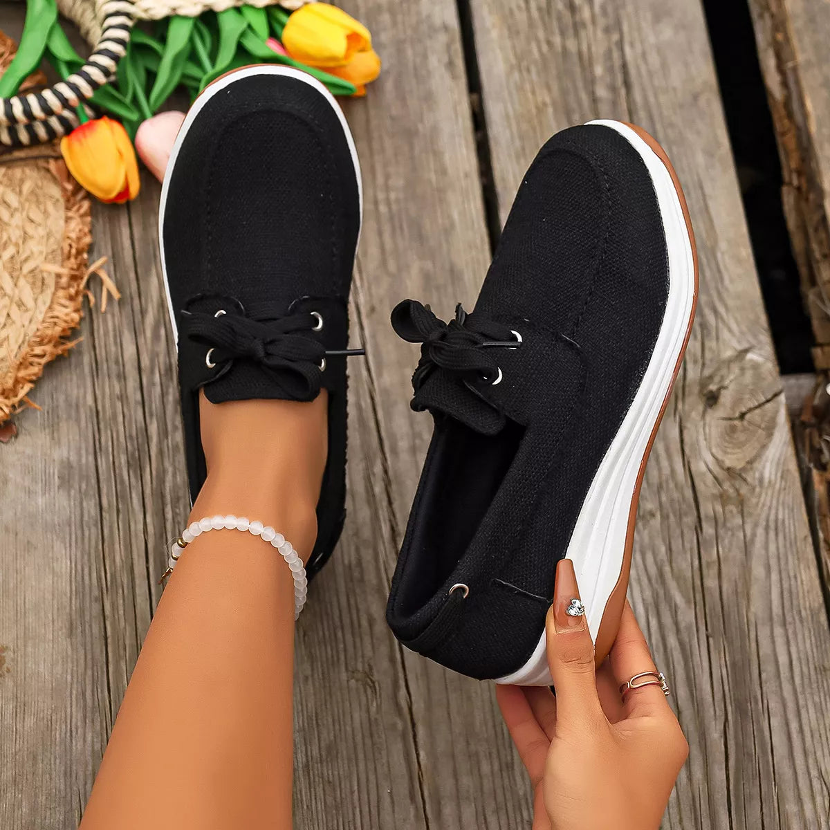 Women's Round Toe Canvas Shoes - Tigbul's Variety Fashion Shop