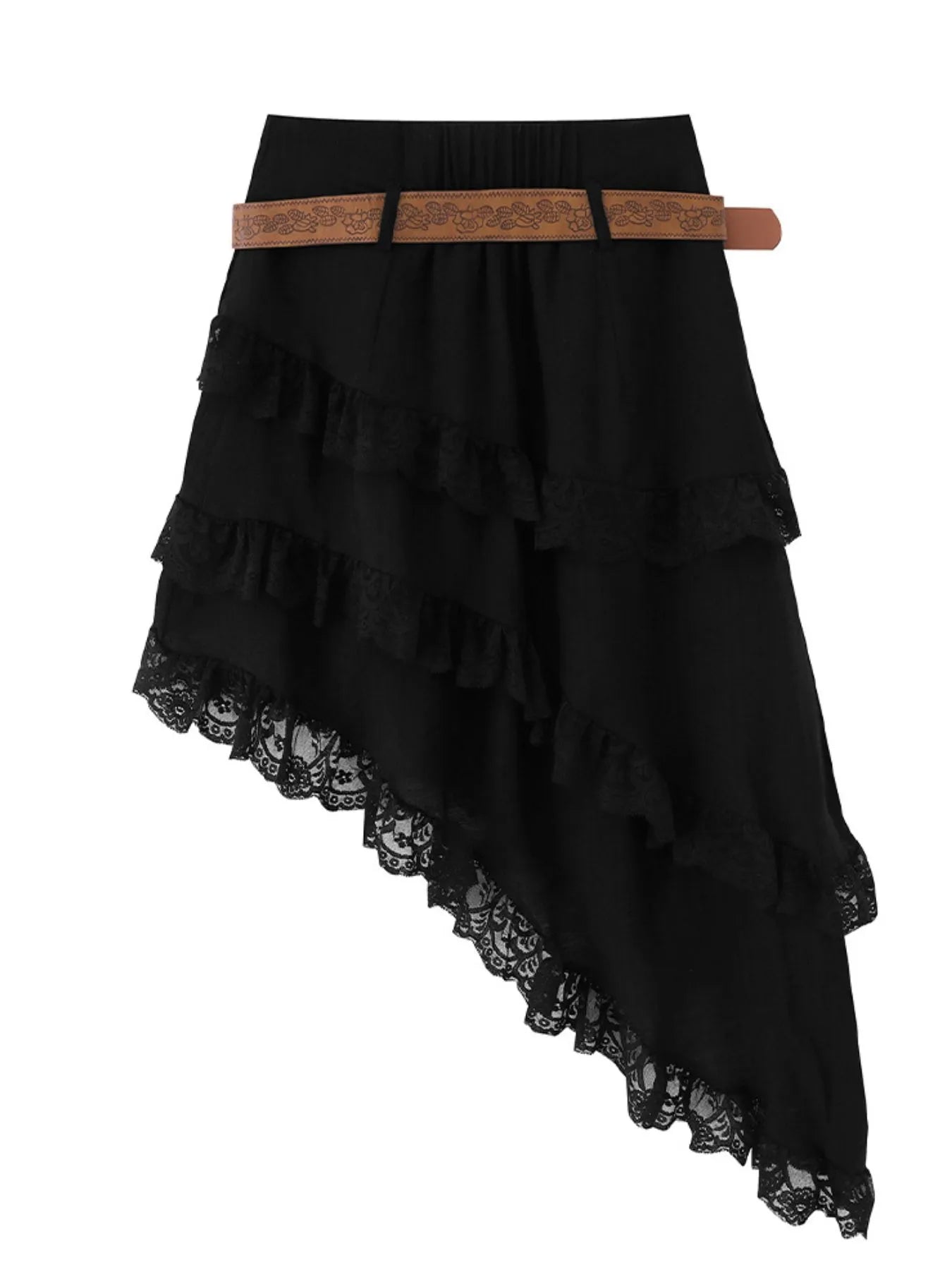 Asymmetrical Lace Ruffle Skirt - Tigbul's Variety Fashion Shop