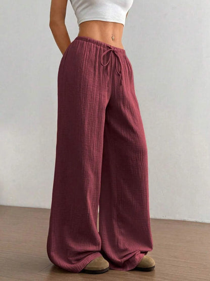 Wide Leg Drawstring Casual Pants - Tigbul's Variety Fashion Shop