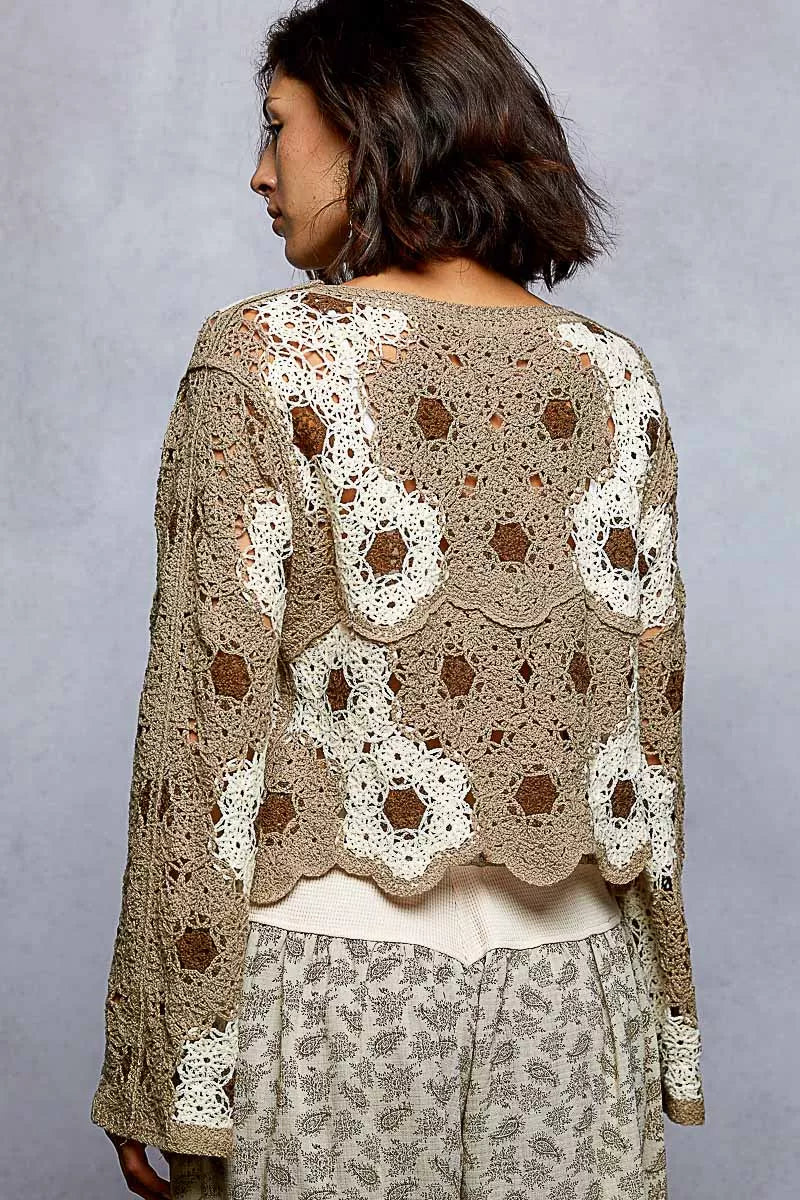 POL Floral Weave Pattern Crochet Cropped Top with Beads Detail - Tigbul's Variety Fashion Shop