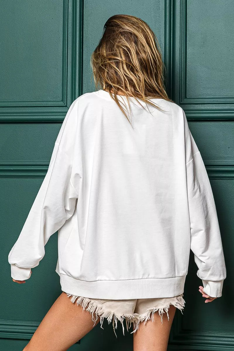 BiBi Holly Jolly Christmas French Terry Sweatshirt - Tigbul's Variety Fashion Shop