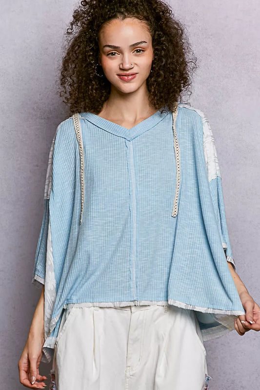 POL Short Sleeve Hoodie Top with Lace Detail - Tigbul's Variety Fashion Shop