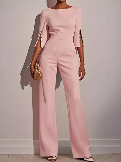 Wide-Leg Jumpsuit with Slit Sleeve - Tigbul's Variety Fashion Shop