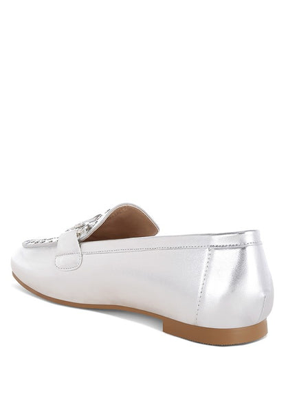 Estafa Horsebit & Studs Metallic Pleather Loafers - Tigbul's Variety Fashion Shop