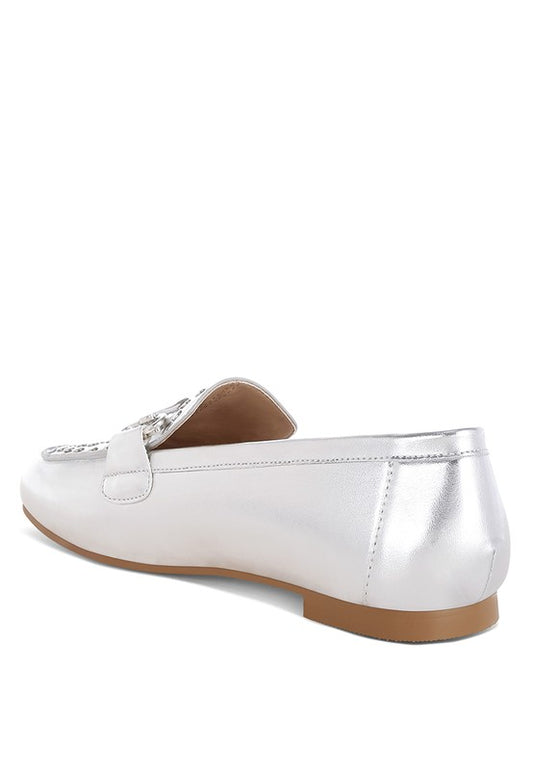 Estafa Horsebit & Studs Metallic Pleather Loafers - Tigbul's Variety Fashion Shop