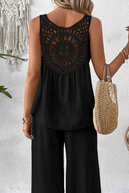Round Neck Tank and Wide Leg Pants Set - Tigbul's Variety Fashion Shop