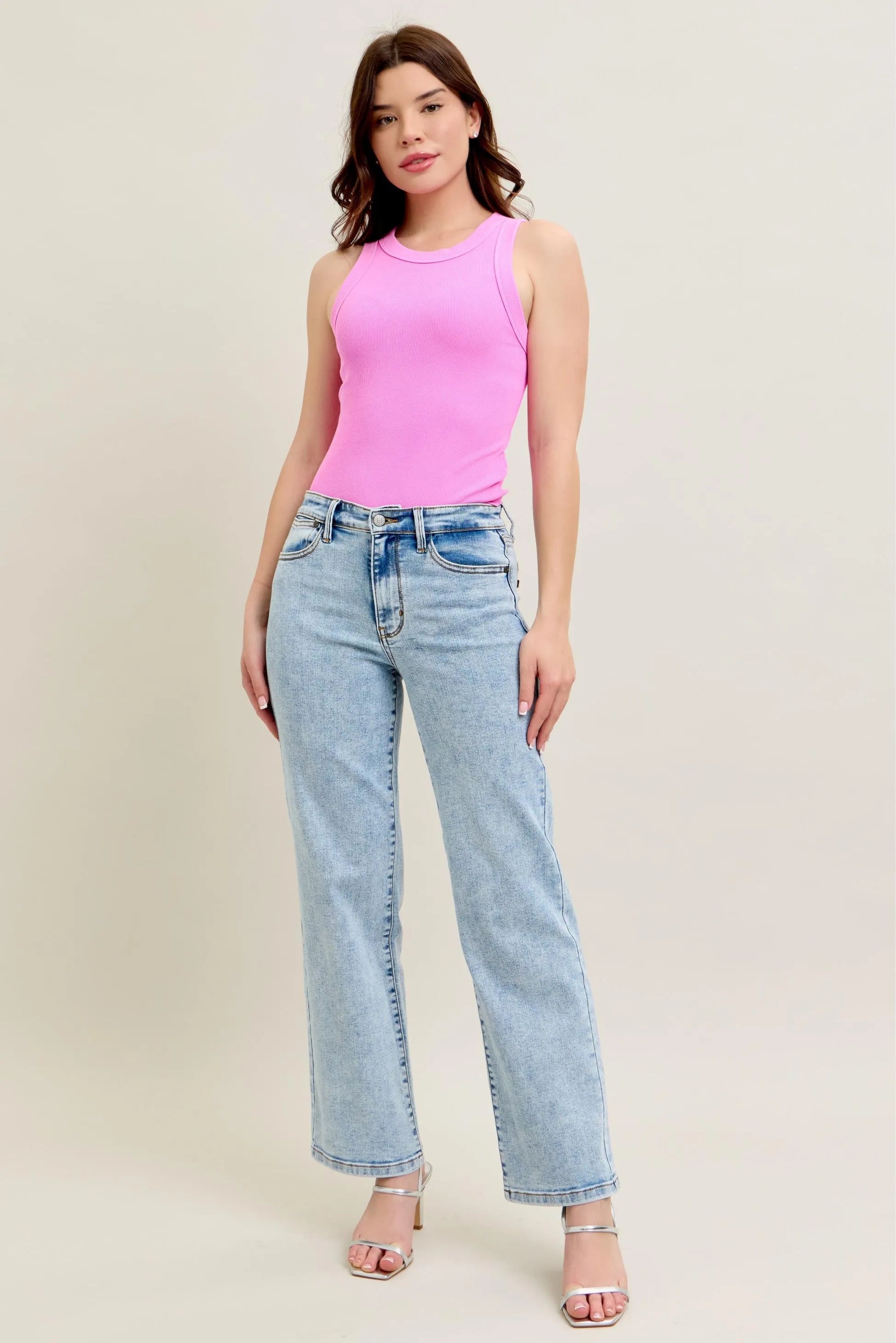 Judy Blue Full Size High Waist Stone Wash Straight Jeans Plus Size - Tigbul's Variety Fashion Shop