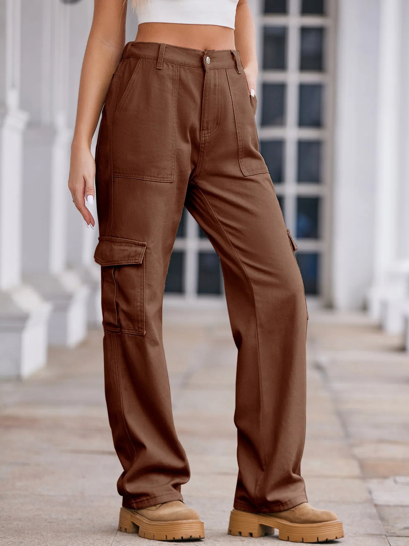 High-Waisted Cargo Jeans - Tigbul's Variety Fashion Shop