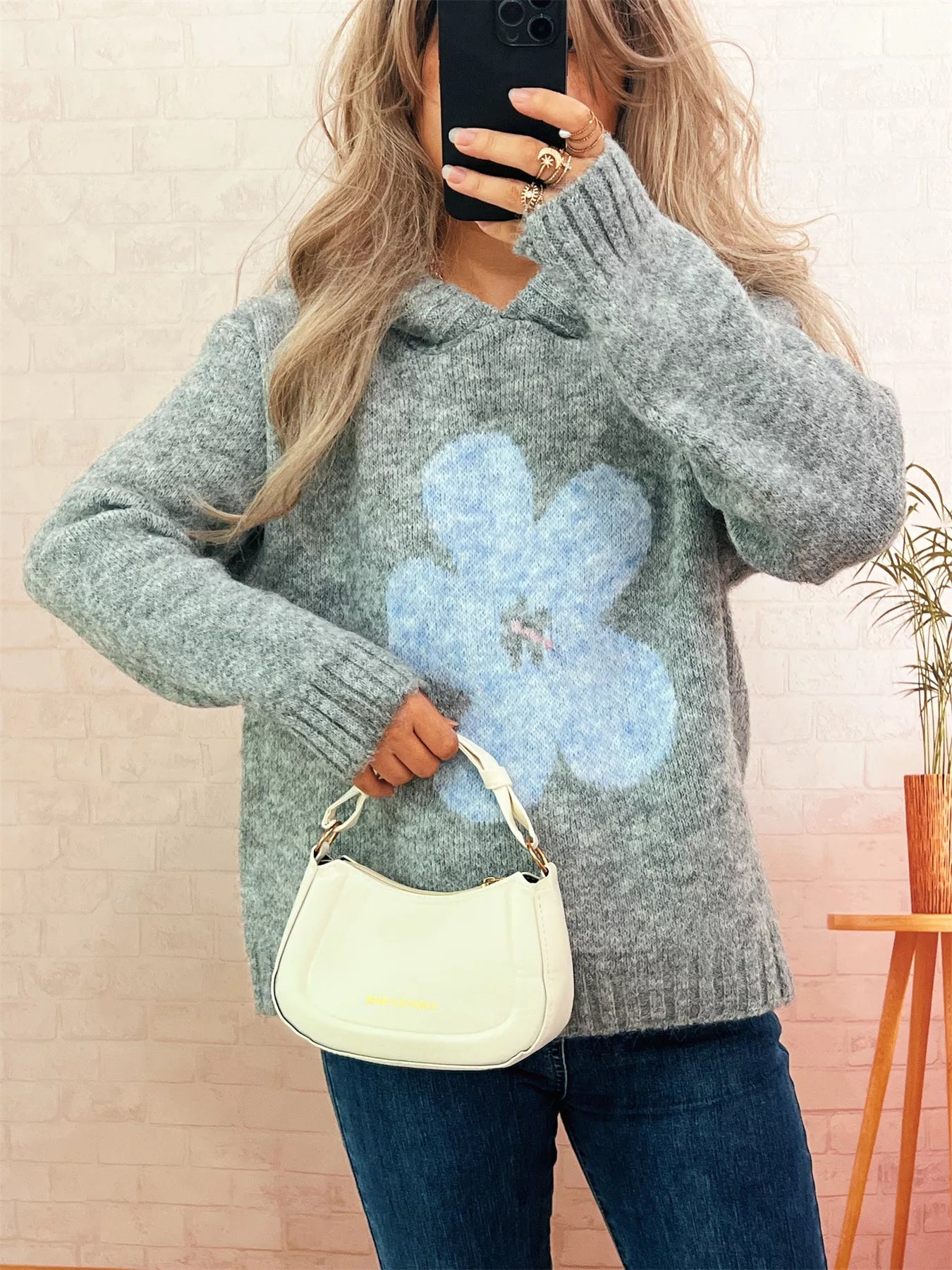 Flower Long Sleeve Hooded Sweater - Tigbul's Variety Fashion Shop