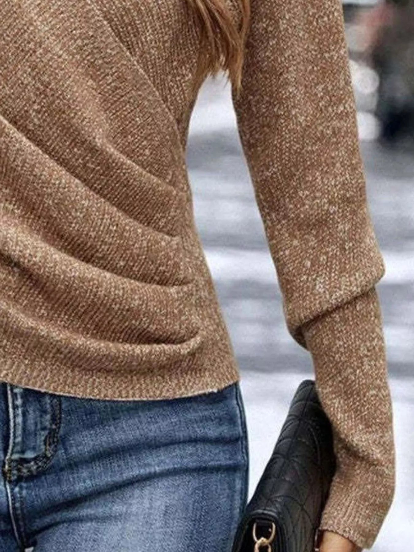 Surplice Long Sleeve Knit Top - Tigbul's Variety Fashion Shop