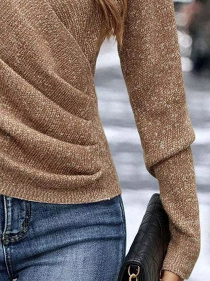 Surplice Long Sleeve Knit Top - Tigbul's Variety Fashion Shop