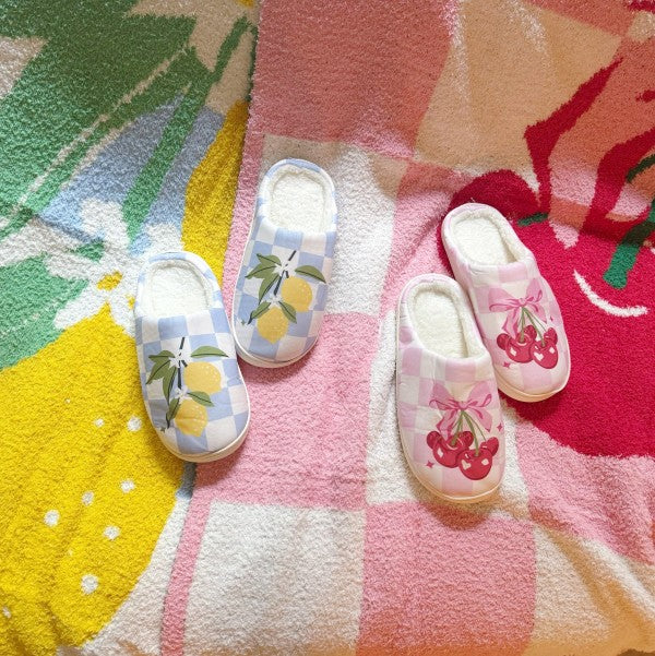 Cherry Bow Check Lounge Slippers - Sweet & Cozy - Tigbul's Variety Fashion Shop