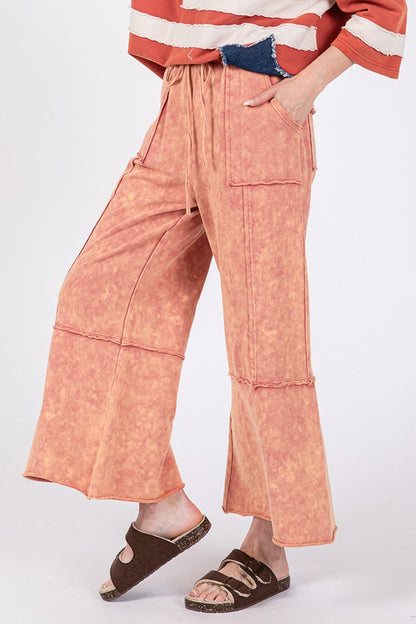 Mineral Washed Terry Wide Leg Pants - Tigbul's Variety Fashion Shop