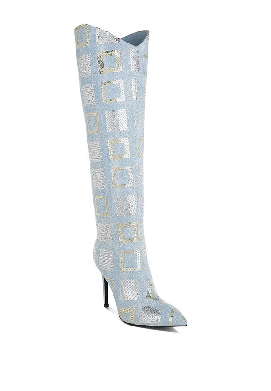 Sharmin Checkered Sequin Knee High Boots - Tigbul's Variety Fashion Shop