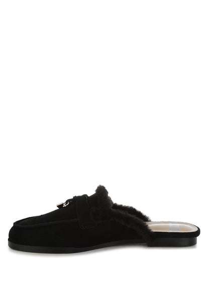 Bosnia Suede & Faux Fur Slip On Mules - Tigbul's Variety Fashion Shop