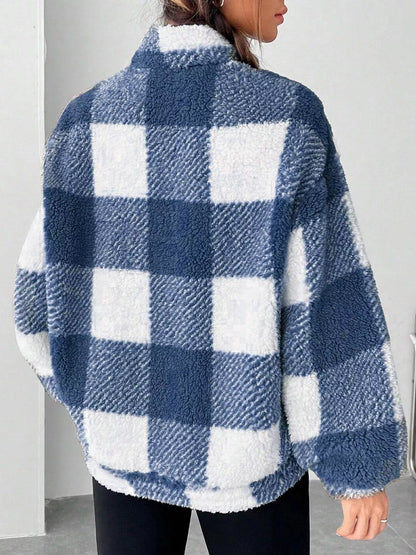 Full Size Plaid Sherpa Long Sleeve Sweatshirt Plus Size - Tigbul's Variety Fashion Shop