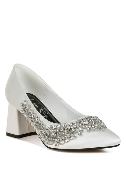 Abatina Satin Diamante Embellished Pumps - Tigbul's Variety Fashion Shop