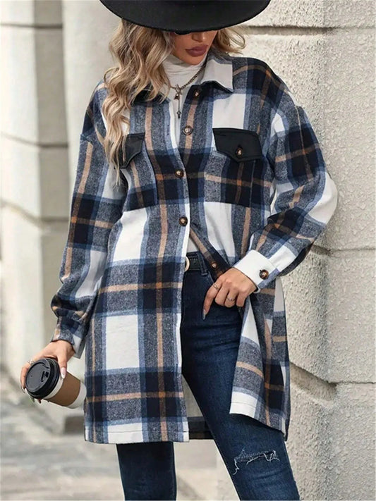 Oversized Plaid Flannel Long Sleeve Jacket - Tigbul's Variety Fashion Shop