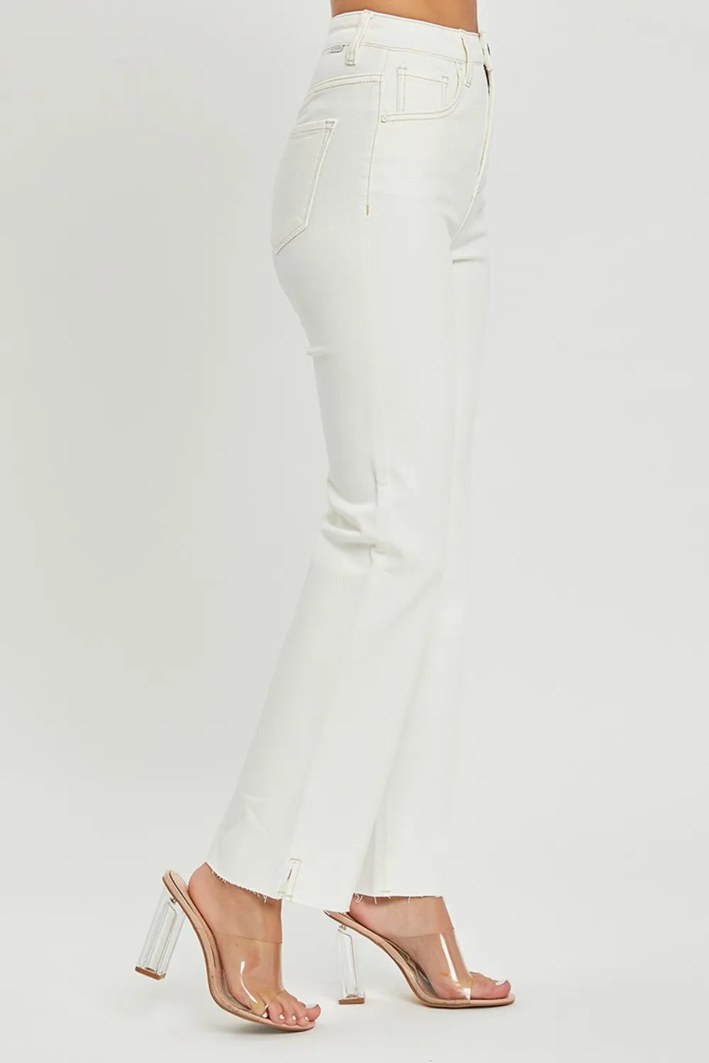 Size 1XL High Rise Cream Color Tummy Control Straight Jeans | Tigbuls