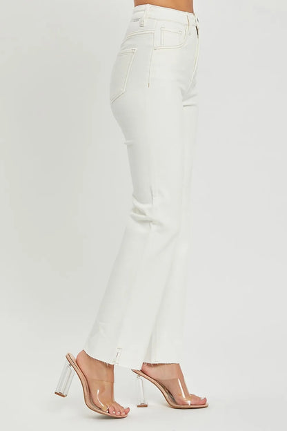 RISEN Plus Size High Rise Cream Color Tummy Control Straight Jeans - Tigbul's Variety Fashion Shop