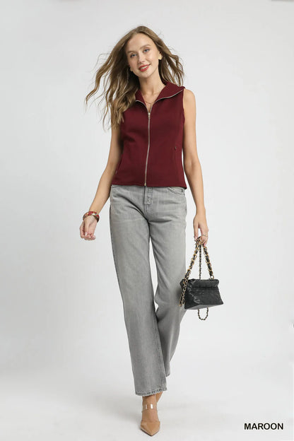 Umgee Zip-Front Fitted Vest with Pockets - Tigbul's Variety Fashion Shop