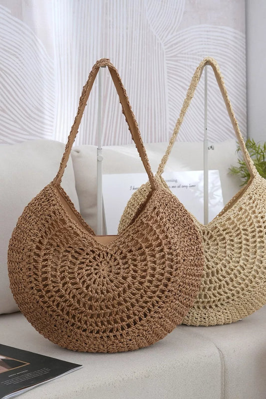 Round Woven Shoulder Bag - Tigbul's Variety Fashion Shop