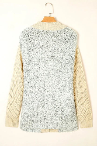 Color Block Side Pockets Open Front Cardigan - Tigbul's Variety Fashion Shop