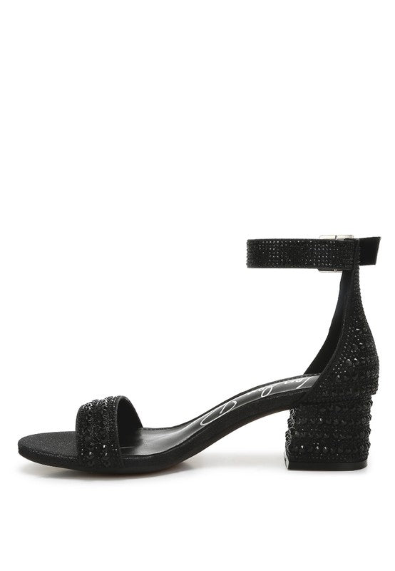 Twerky Rhinestones Embellished Block Sandals - Tigbul's Variety Fashion Shop