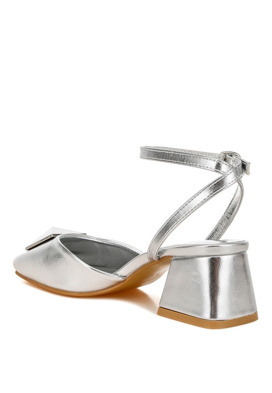 Silver Griselda Brooch Detail Ankle Strap Sandals - Tigbul's Variety Fashion Shop