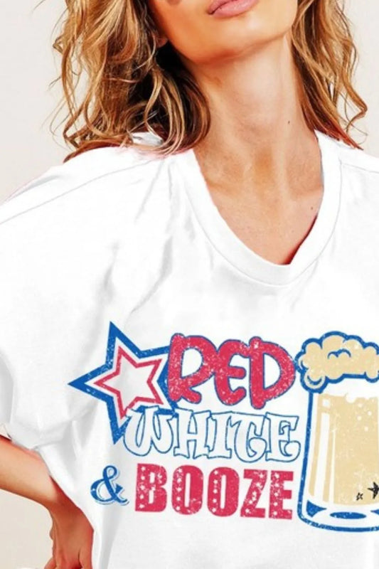 Red White and Booze Graphic Jersey Top - Tigbul's Variety Fashion Shop