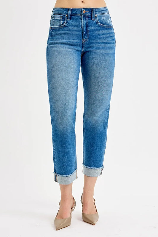 RISEN Full Size High Rise Boyfriend Fit Ankle Jeans Plus SIze - Tigbul's Variety Fashion Shop