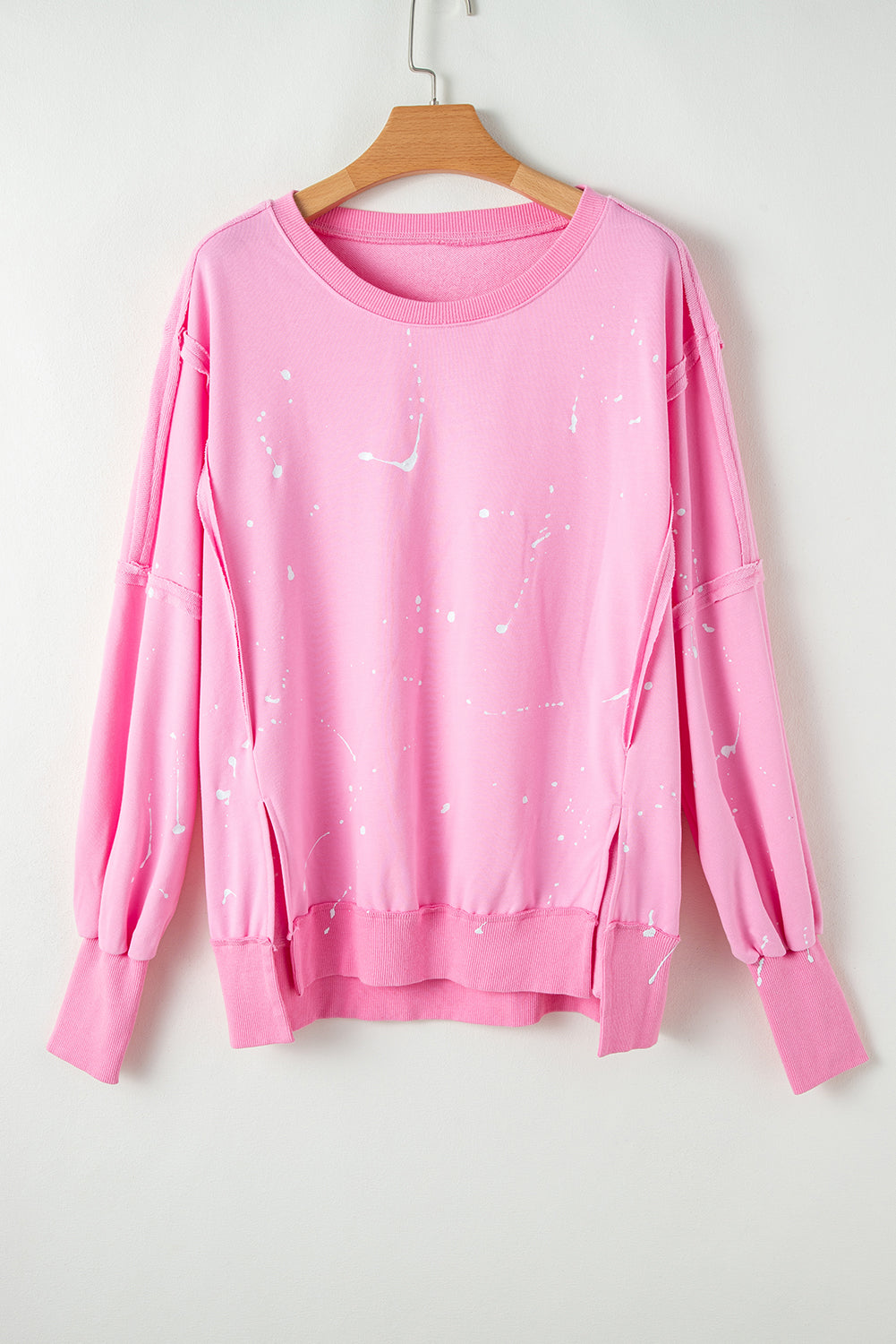 Exposed Seam Splatter Print Round Neck Sweatshirt - Tigbul's Variety Fashion Shop