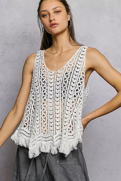 POL Crochet Fringe Hem Tank Top - Tigbul's Variety Fashion Shop