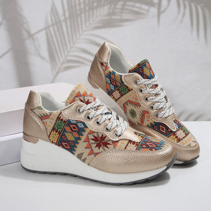 Geometric Lace Up Wedge Sneakers - Tigbul's Variety Fashion Shop