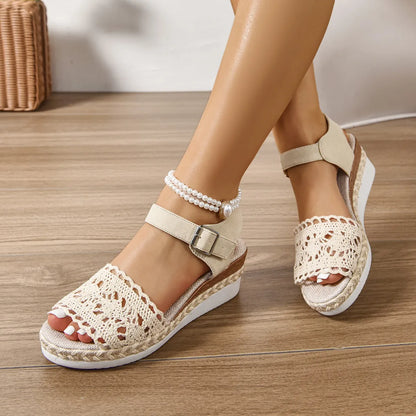 Crochet Platform Wedge Sandals - Tigbul's Variety Fashion Shop