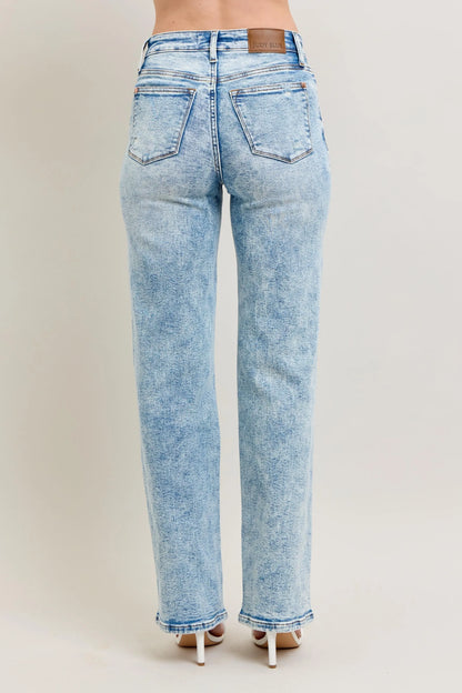 Judy Blue High Waist Mineral Wash Distressed 90's Straight Jeans - Tigbul's Variety Fashion Shop