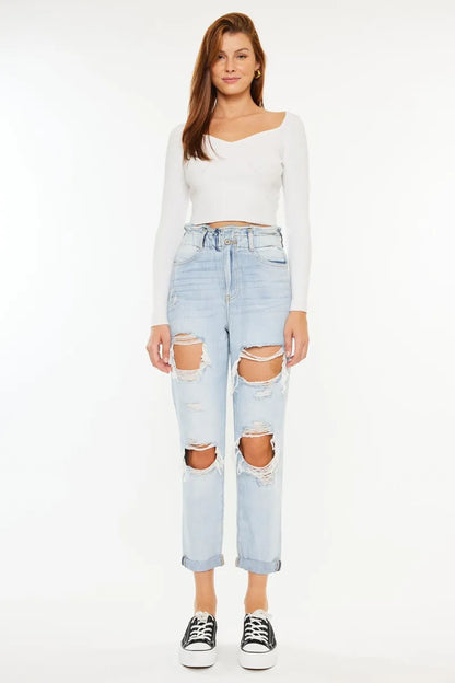 Kancan Open Pack Paperbag Mom Jeans - Tigbul's Variety Fashion Shop