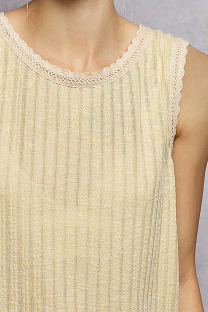 POL Ribbed Round Neck Tank with Lace Trim | Tigbuls Variety Fashion