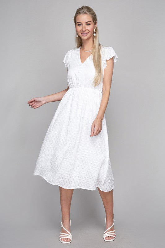 V neck embroidered eyelet dress - Tigbul's Variety Fashion Shop