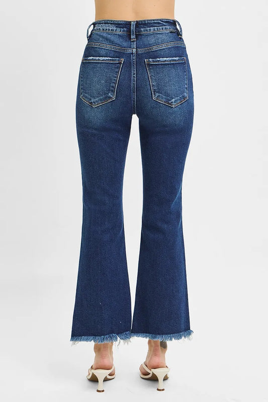 RISEN High Rise Crop Bootcut Fray Hem Jeans - Tigbul's Variety Fashion Shop