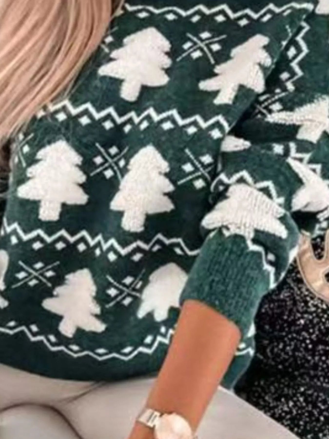Christmas Tree Pattern Long Sleeve Sweater - Tigbul's Variety Fashion Shop