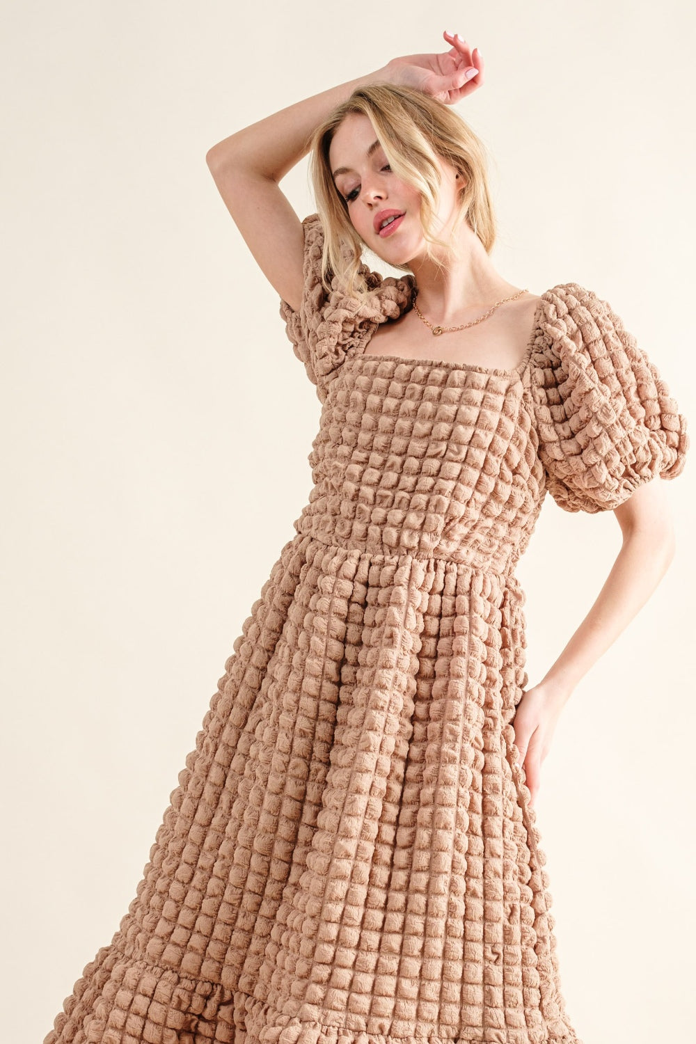 And The Why Full Size Square Neck Puff Sleeve Dress - Tigbul's Variety Fashion Shop