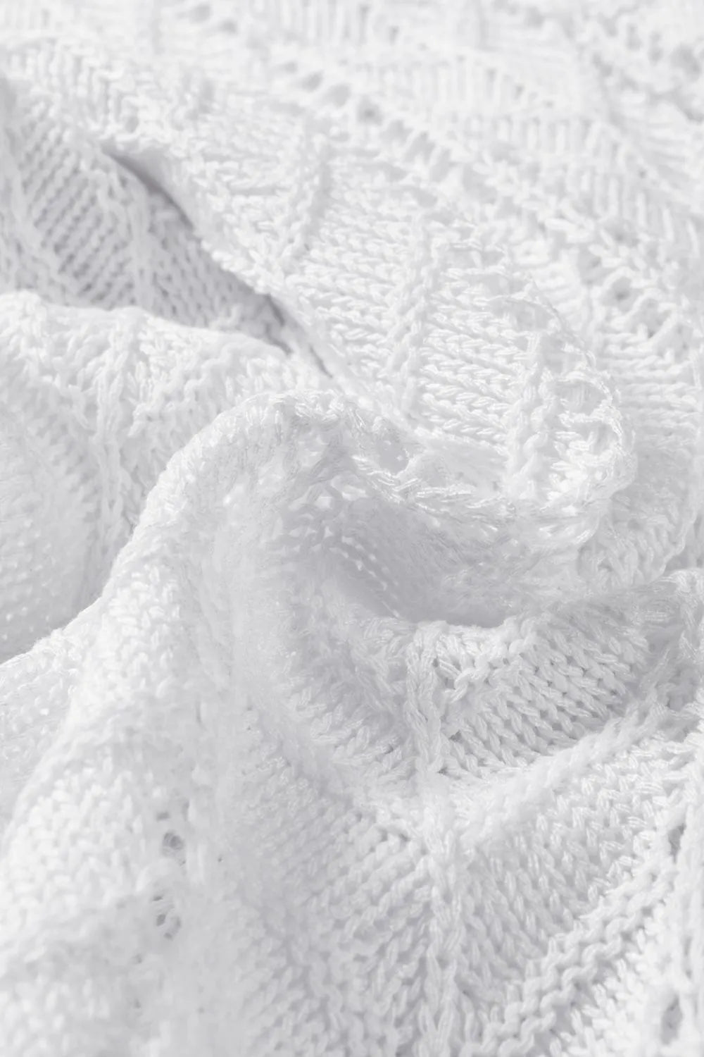 Tie Straps Wave Textured Eyelet White Knitted Vest - Tigbul's Variety Fashion Shop