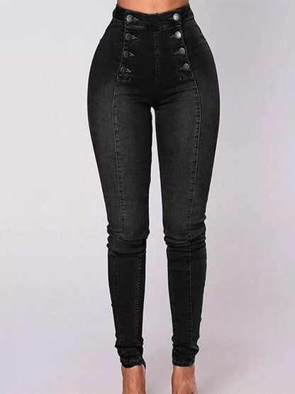Full Size High-Waisted Double-Breasted Skinny Jeans Plus Size - Tigbul's Variety Fashion Shop