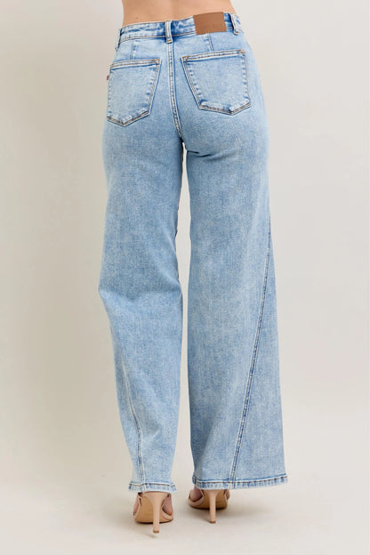 Judy Blue Full Size High Waist Wide Leg Jeans with Skewed Inseam Plus Size - Tigbul's Variety Fashion Shop