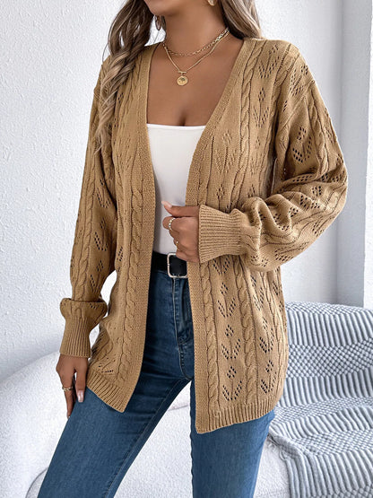 Openwork Open Front Long Sleeve Cardigan - Tigbul's Variety Fashion Shop