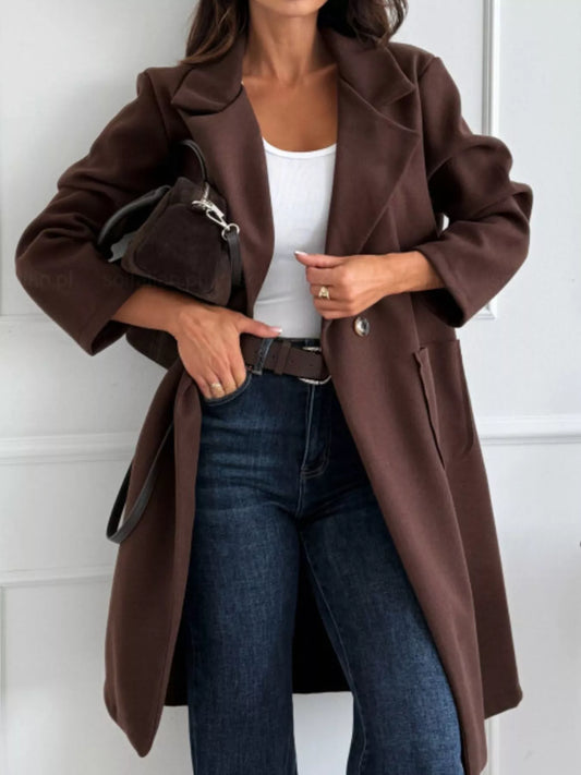 Long-Sleeve Single-Breasted Trench Coat - Tigbul's Variety Fashion Shop